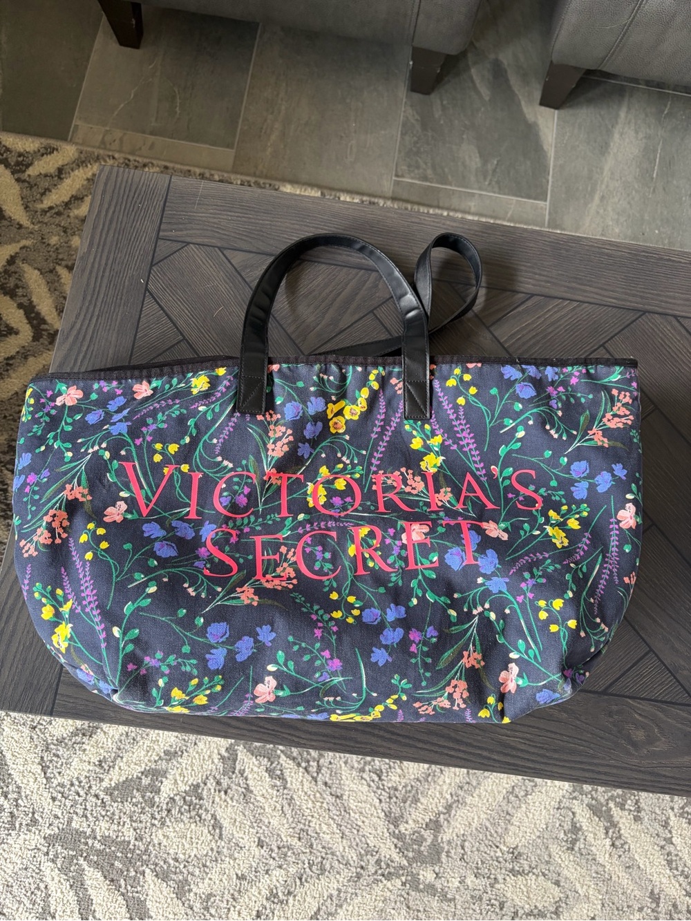 Victoria's Secret Black Floral Tote Bag